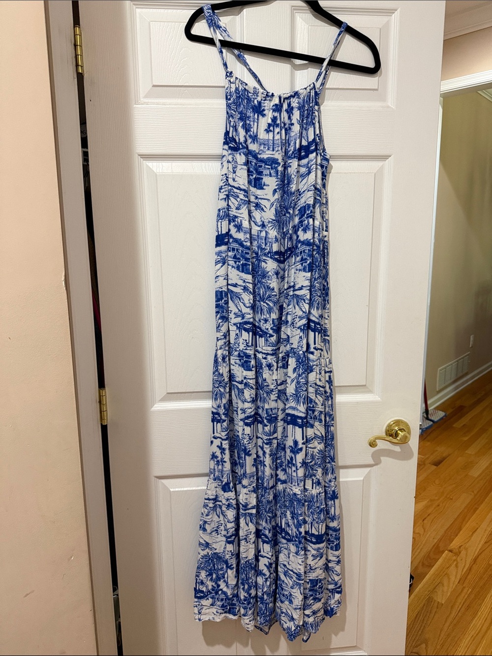 Anthropologie Blue and White Tropical Print Maxi